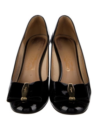 Ferragamo Patent Leather Bow Accents Pumps