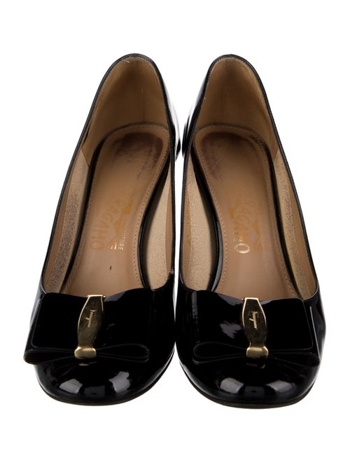Ferragamo Patent Leather Bow Accents Pumps