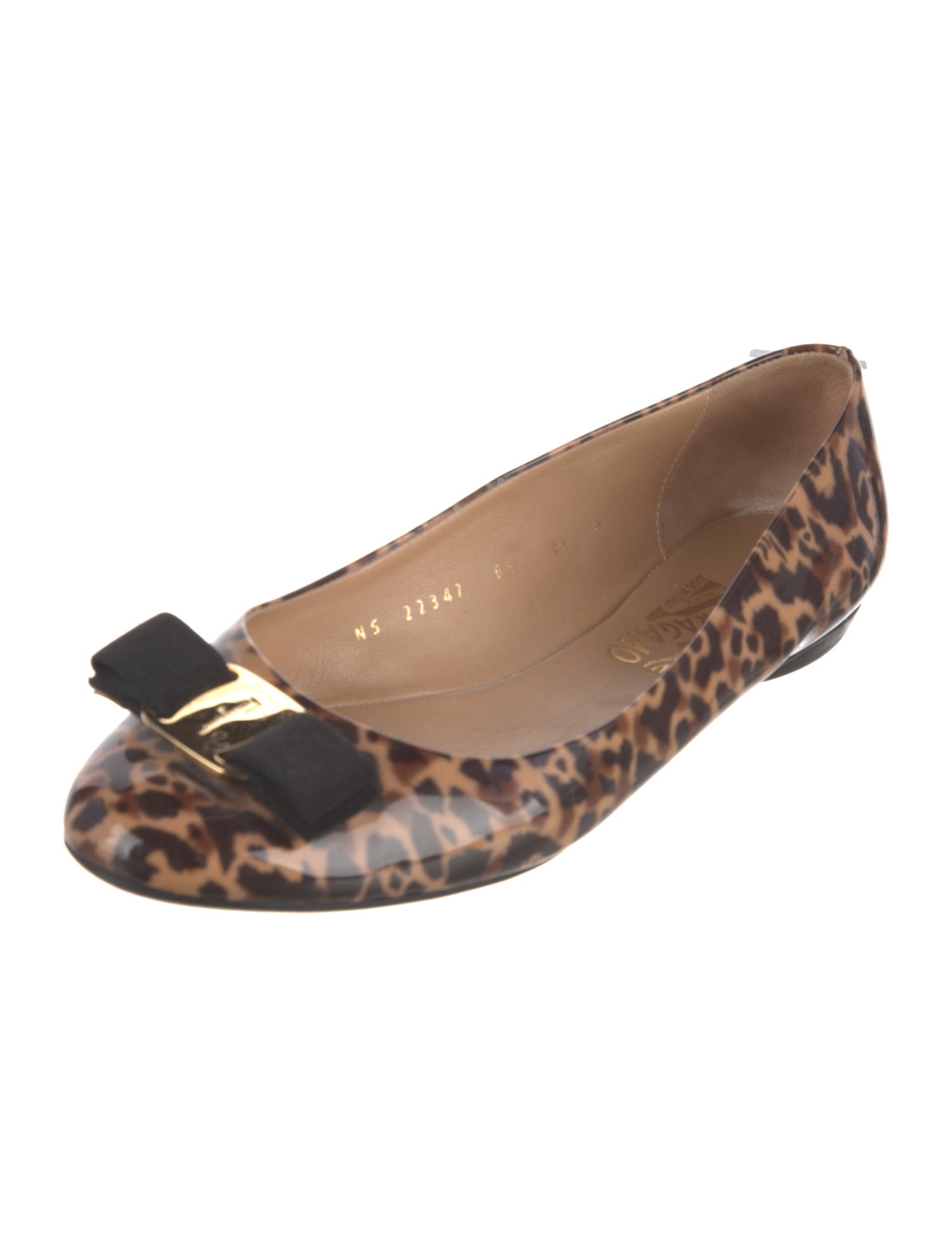 Ferragamo Patent Leather Animal Print Flats