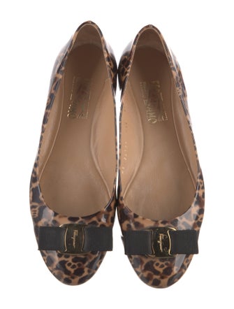Ferragamo Patent Leather Animal Print Flats