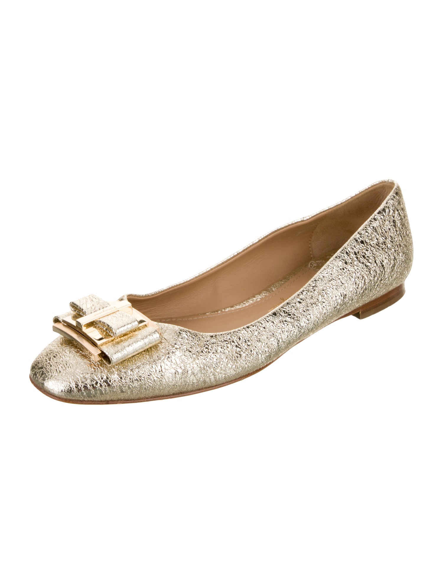 Ferragamo Vara Bow Accent Leather Ballet Flats