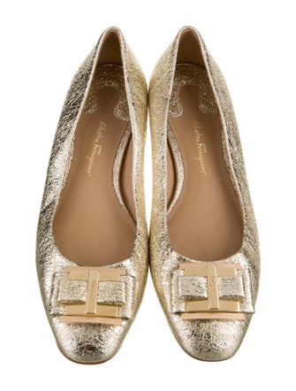 Ferragamo Vara Bow Accent Leather Ballet Flats
