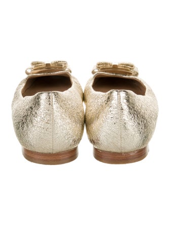 Ferragamo Vara Bow Accent Leather Ballet Flats