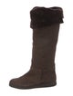 Ferragamo Suede Fur Trim Riding Boots
