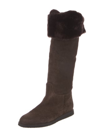 Ferragamo Suede Fur Trim Riding Boots