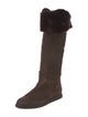 Ferragamo Suede Fur Trim Riding Boots
