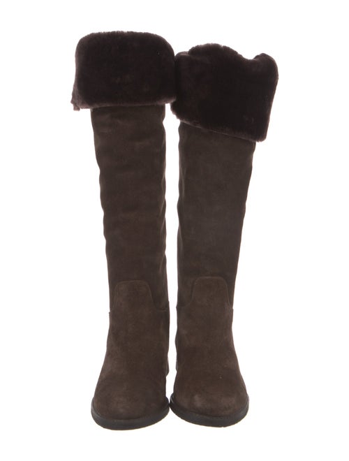 Ferragamo Suede Fur Trim Riding Boots