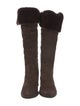Ferragamo Suede Fur Trim Riding Boots