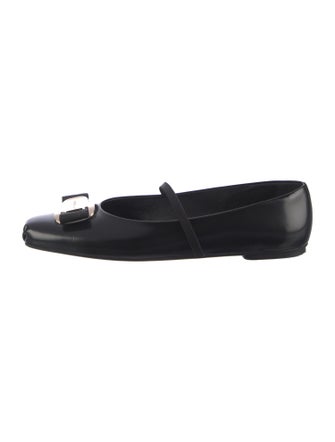 Ferragamo Leather Bow Accents Mary Jane Flats