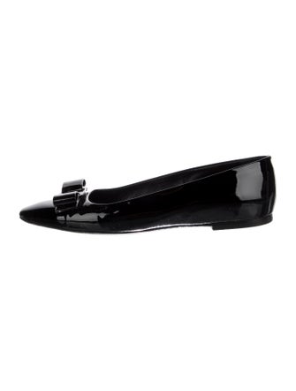 Ferragamo Vara Bow Accent Patent Leather Ballet Flats