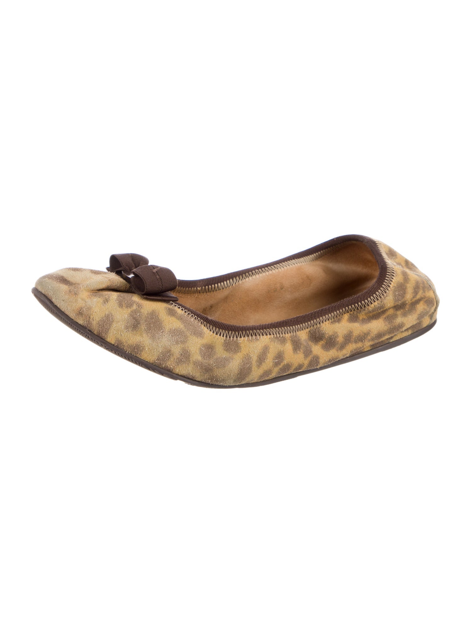 Ferragamo Suede Animal Print Ballet Flats