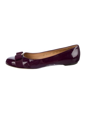 Ferragamo Vara Bow Accent Patent Leather Ballet Flats