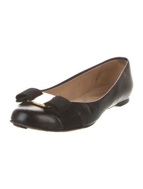 Ferragamo Vara Bow Accent Leather Ballet Flats