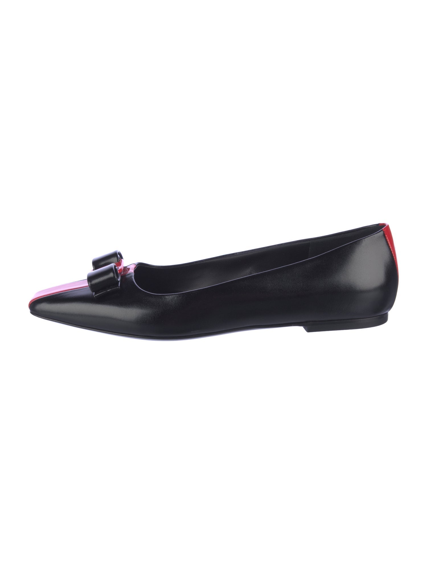 Ferragamo Leather Bow Accents Ballet Flats