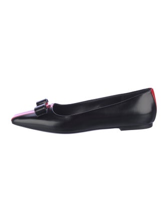 Ferragamo Leather Bow Accents Ballet Flats