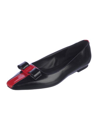 Ferragamo Leather Bow Accents Ballet Flats