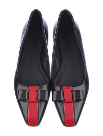Ferragamo Leather Bow Accents Ballet Flats