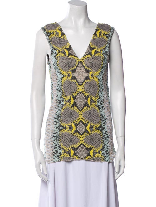 Salvatore Ferragamo Animal Print V-Neck Top