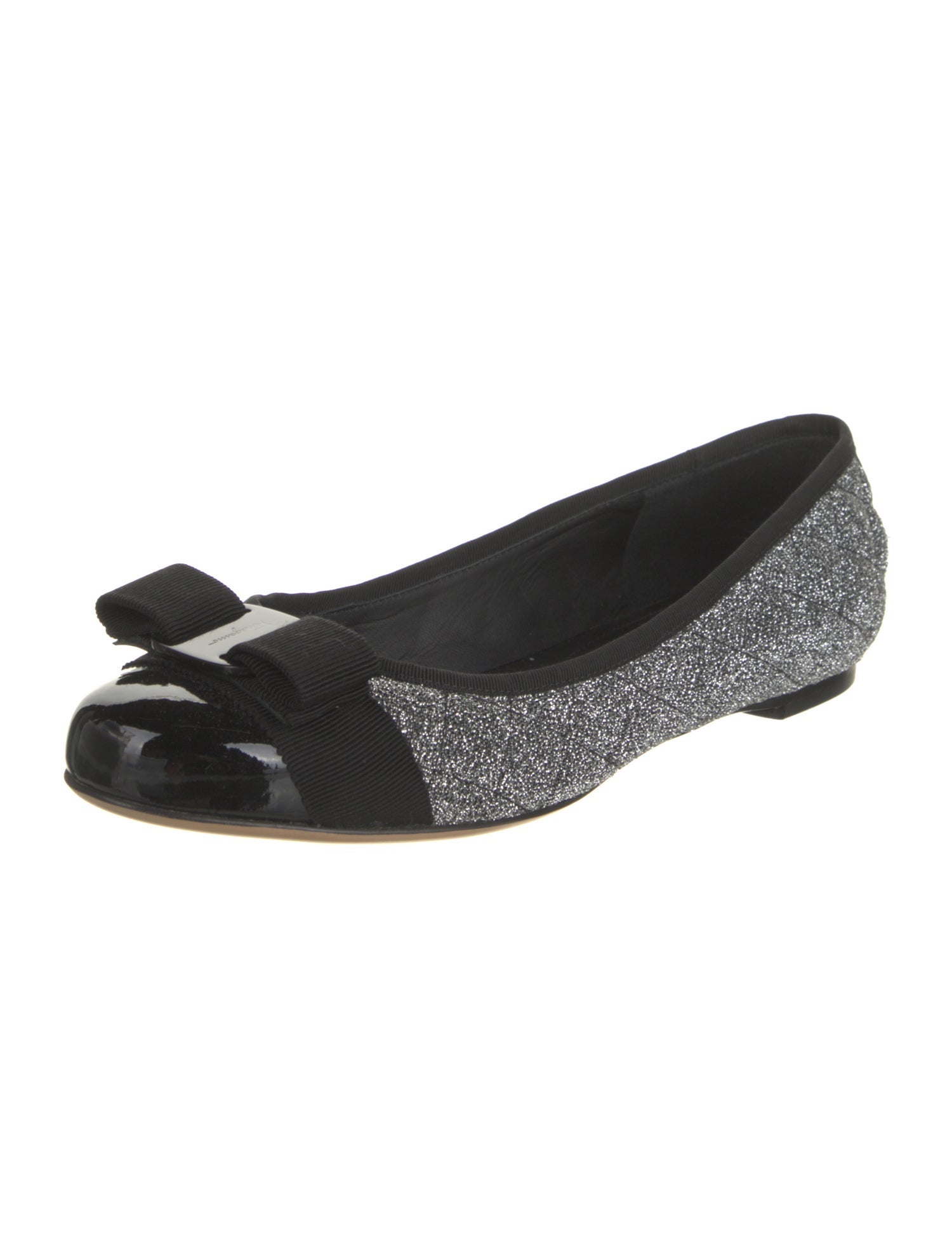 Ferragamo Vara Bow Accent Glitter Ballet Flats