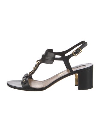 Ferragamo Leather Chain-Link Accents T-Strap Sandals