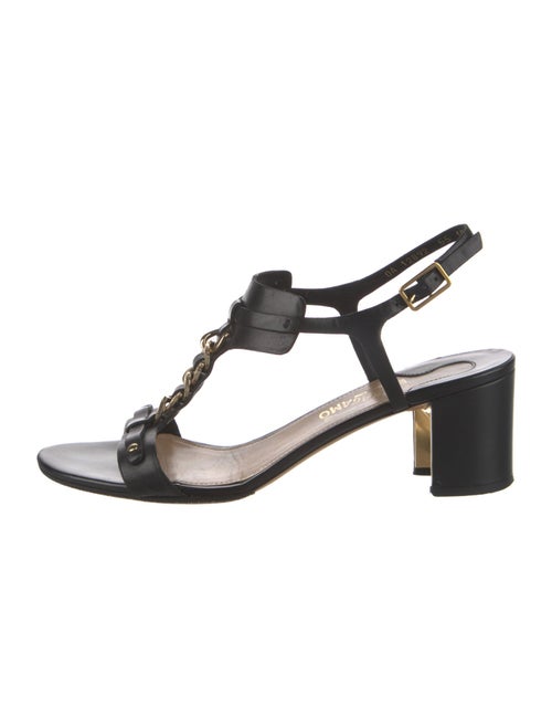 Ferragamo Leather Chain-Link Accents T-Strap Sandals