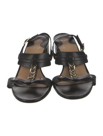Ferragamo Leather Chain-Link Accents T-Strap Sandals
