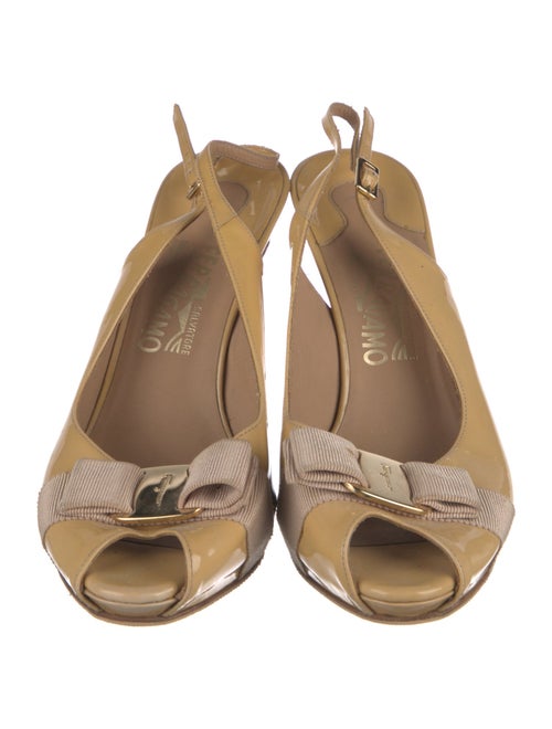 Ferragamo Patent Leather Bow Accents Slingback Pumps