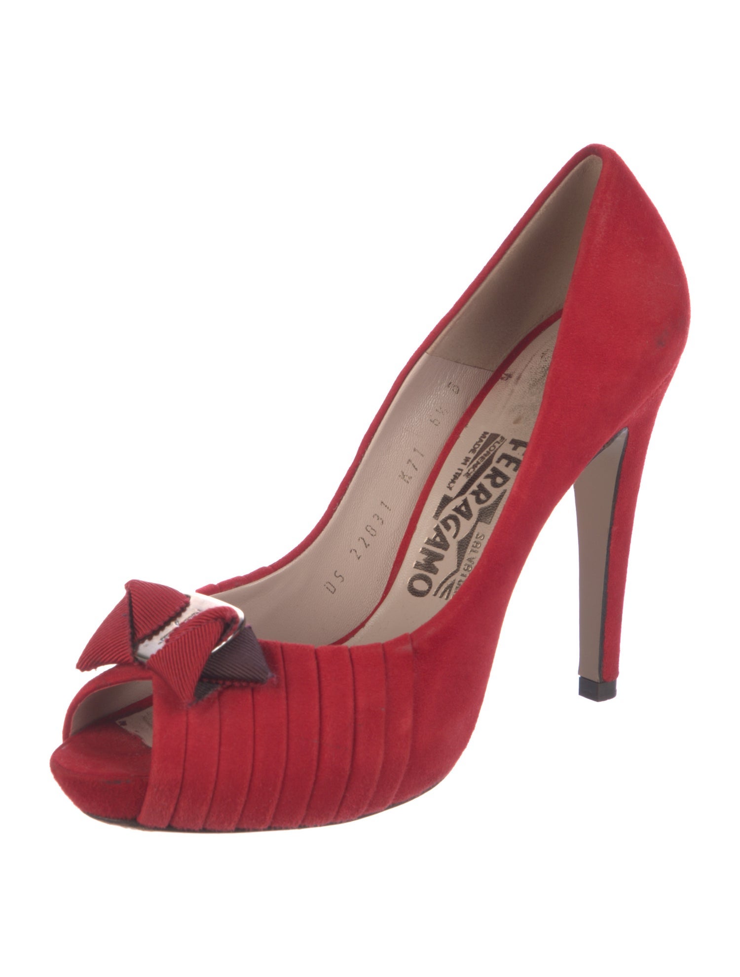 Ferragamo Suede Bow Accents Pumps