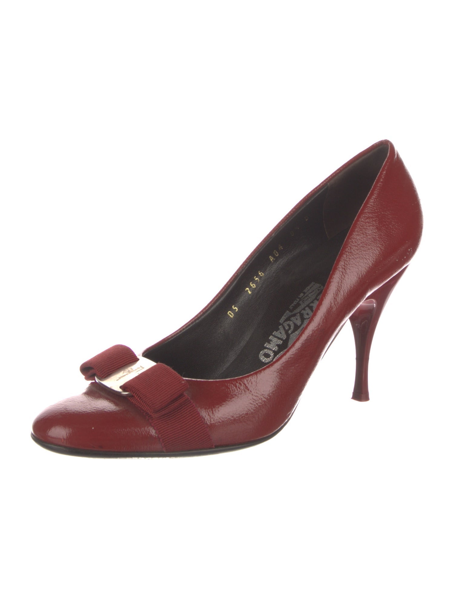 Ferragamo Patent Leather Bow Accents Pumps