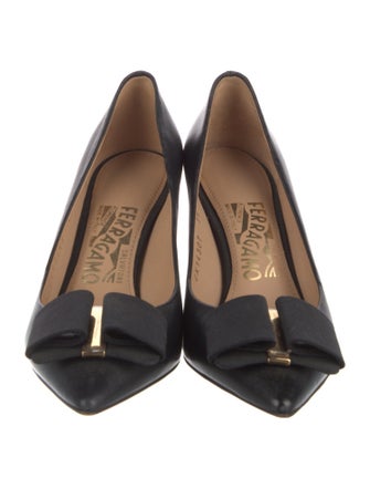 Ferragamo Leather Bow Accents Pumps