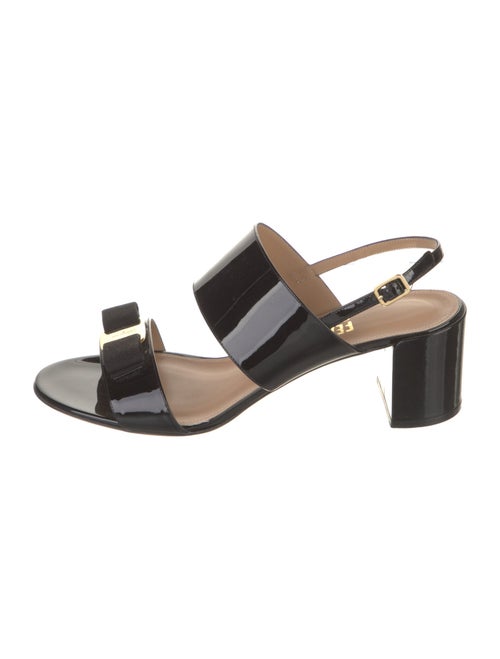 Ferragamo Patent Leather Bow Accents Slingback Sandals