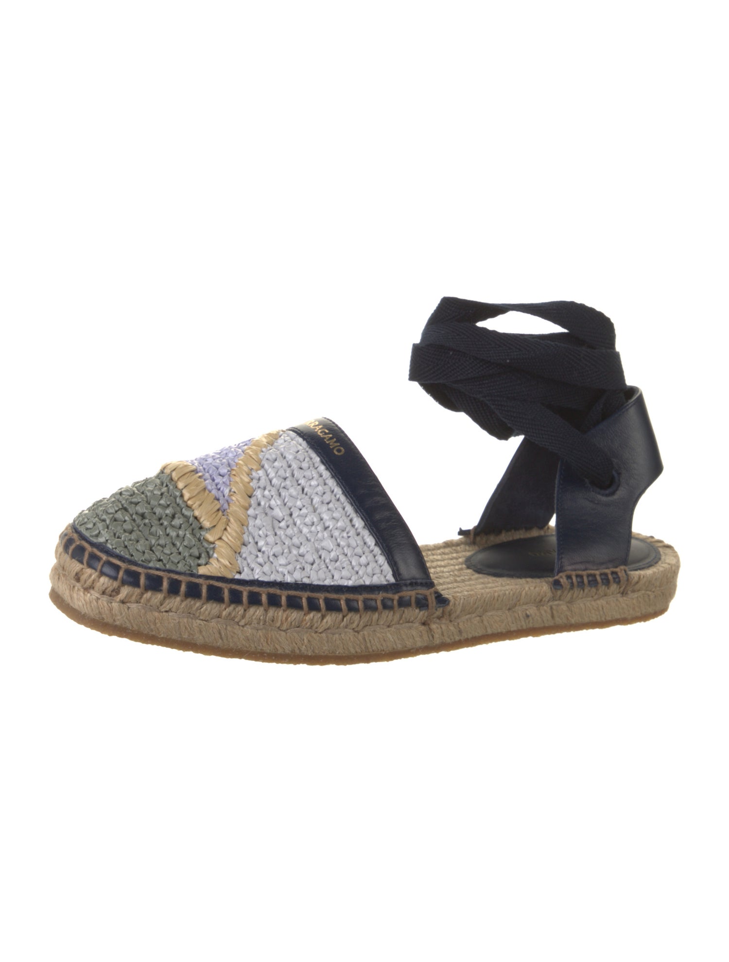 Ferragamo Raffia Printed Slingback Flats