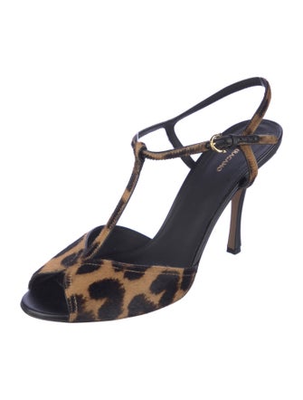 Ferragamo Suede Animal Print T-Strap Sandals
