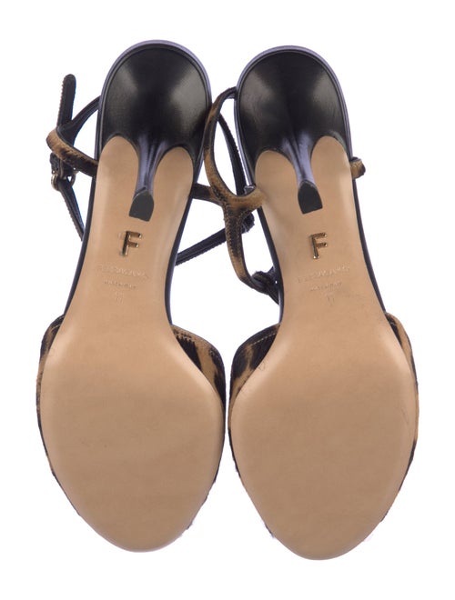 Ferragamo Suede Animal Print T-Strap Sandals