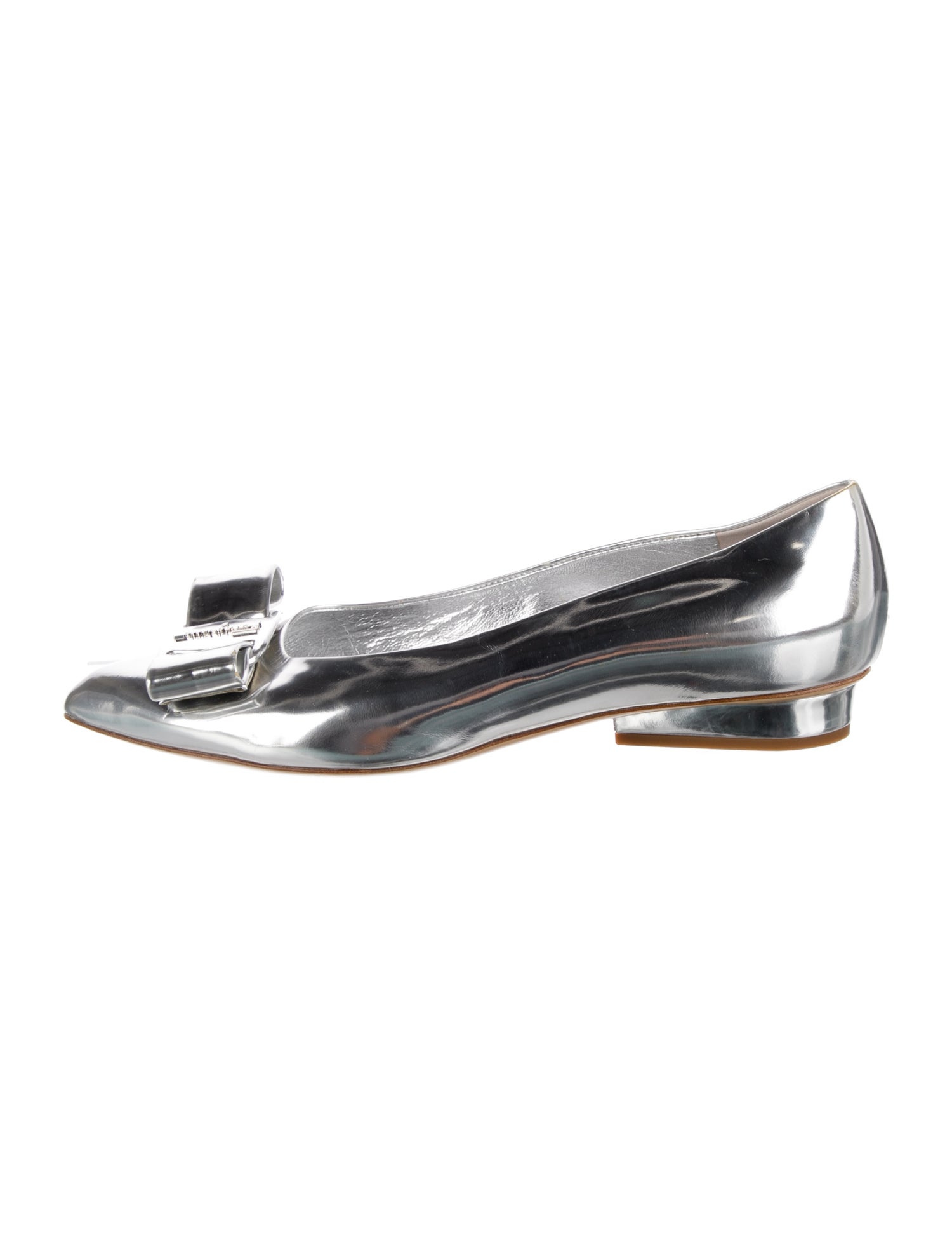 Ferragamo Patent Leather Bow Accents Ballet Flats