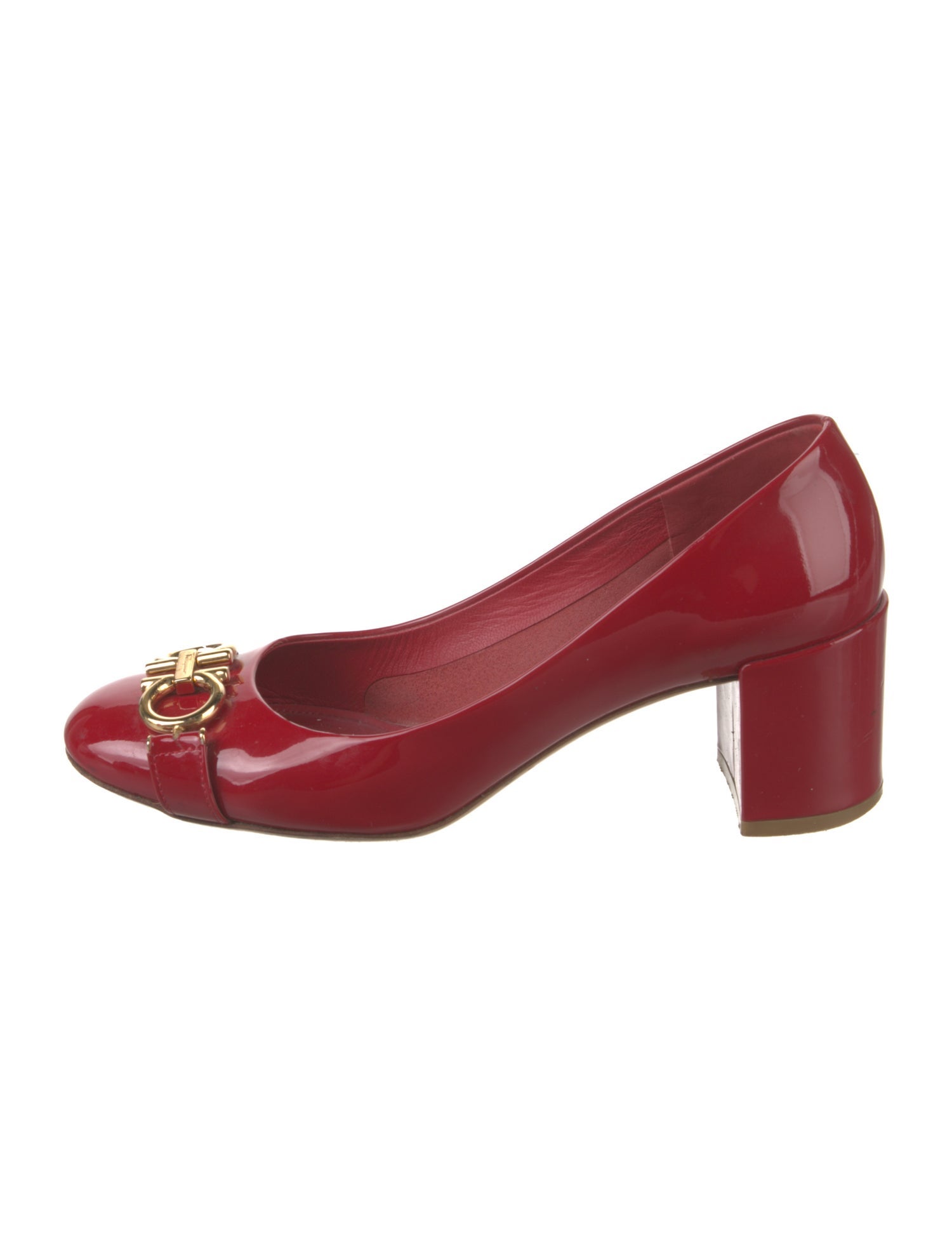 Ferragamo Gancini Logo Patent Leather Pumps