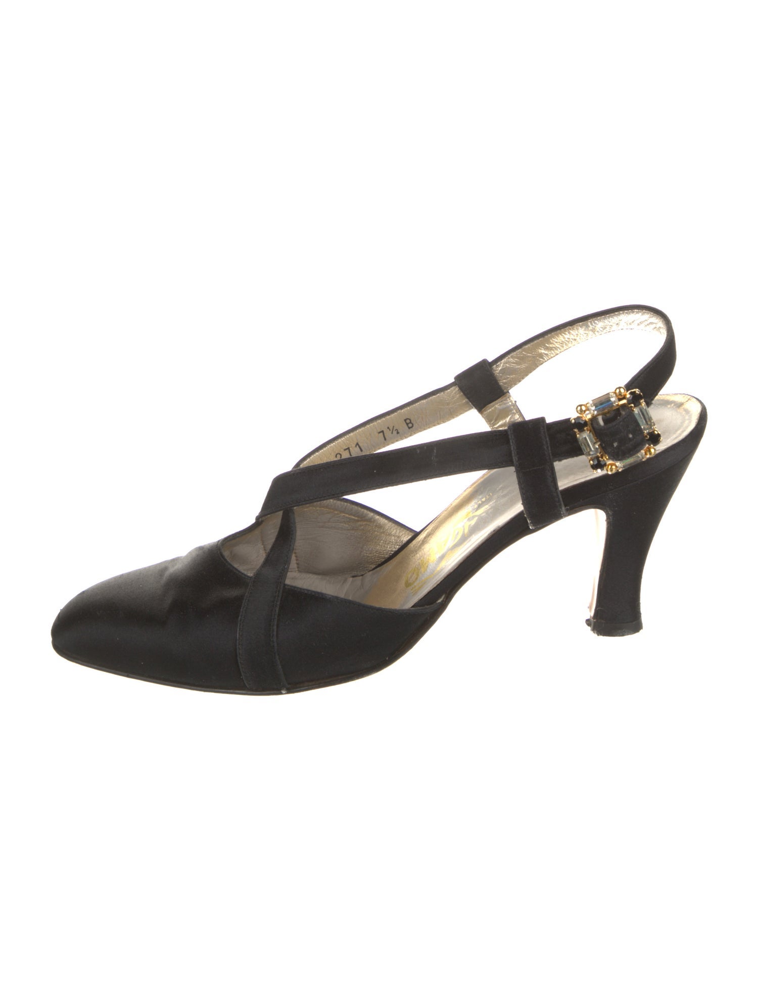Ferragamo Satin Leather Trim Embellishment Slingback Pumps