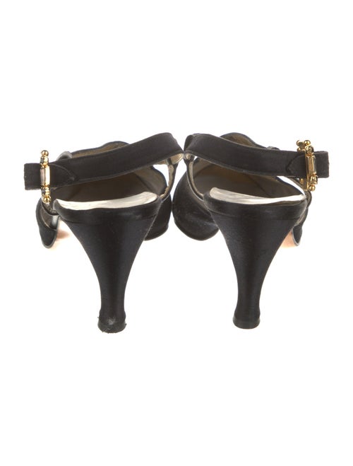 Ferragamo Satin Leather Trim Embellishment Slingback Pumps