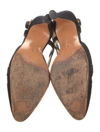 Ferragamo Satin Leather Trim Embellishment Slingback Pumps