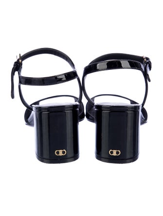 Ferragamo Gancini Logo Patent Leather Sandals