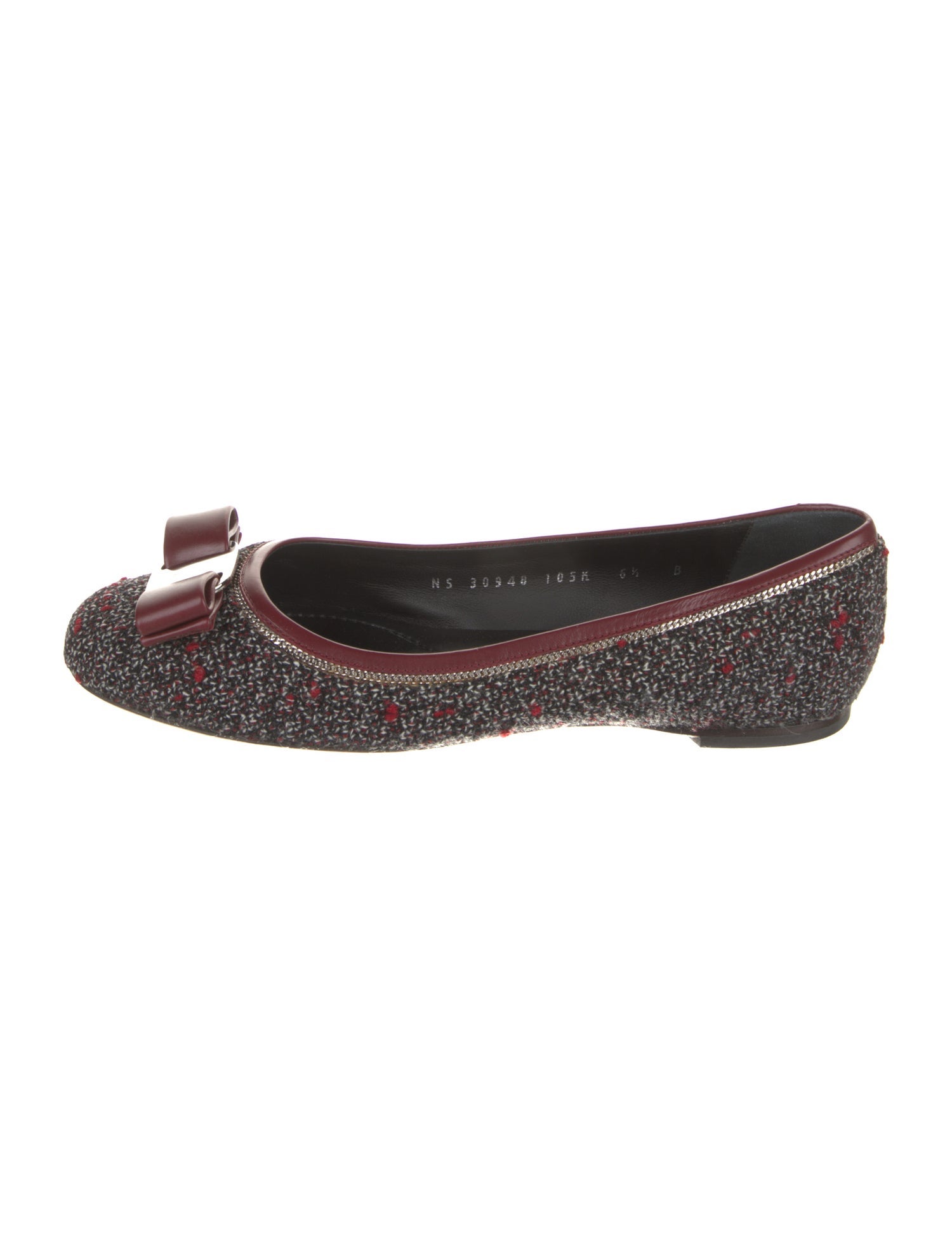 Ferragamo Vara Bow Accent Tweed Pattern Flats