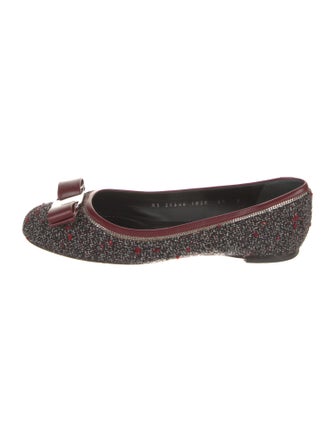 Ferragamo Vara Bow Accent Tweed Pattern Flats