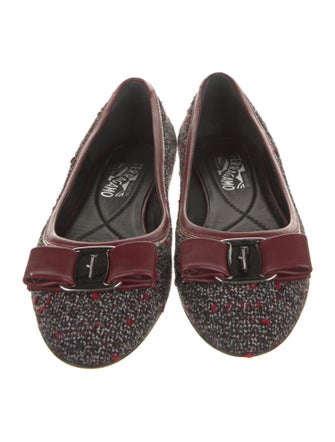 Ferragamo Vara Bow Accent Tweed Pattern Flats