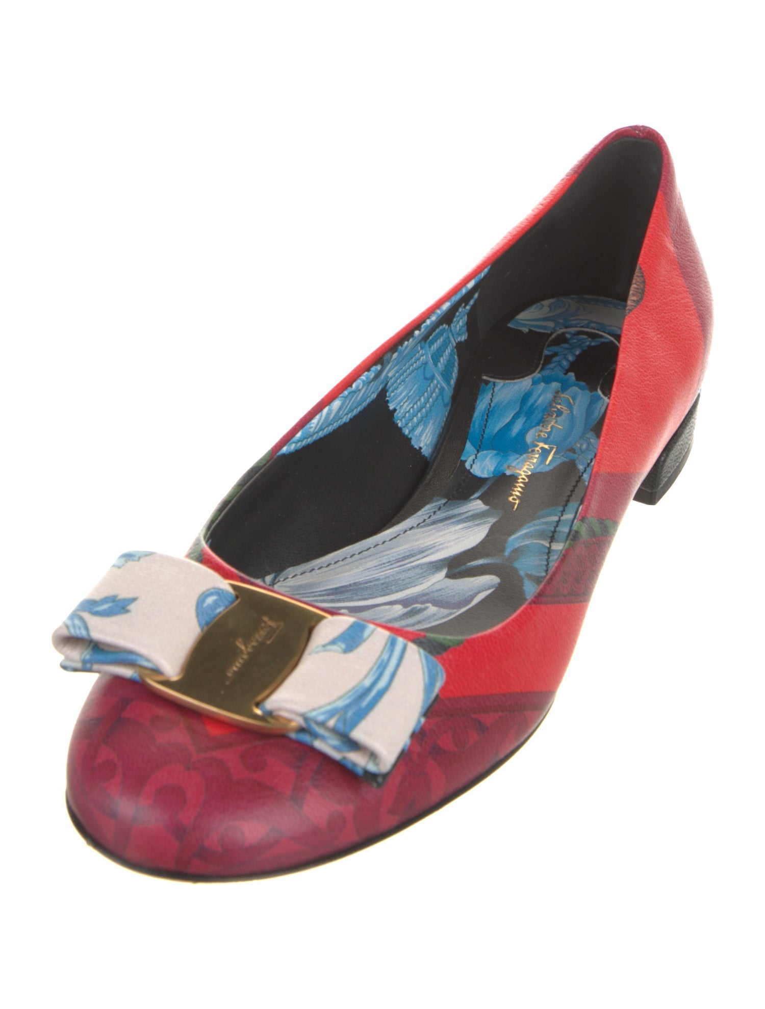 Ferragamo Vara Bow Accent Leather Ballet Flats