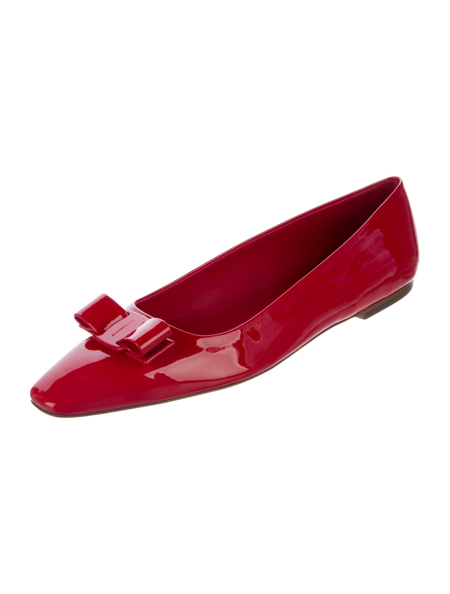 Ferragamo Patent Leather Bow Accents Ballet Flats