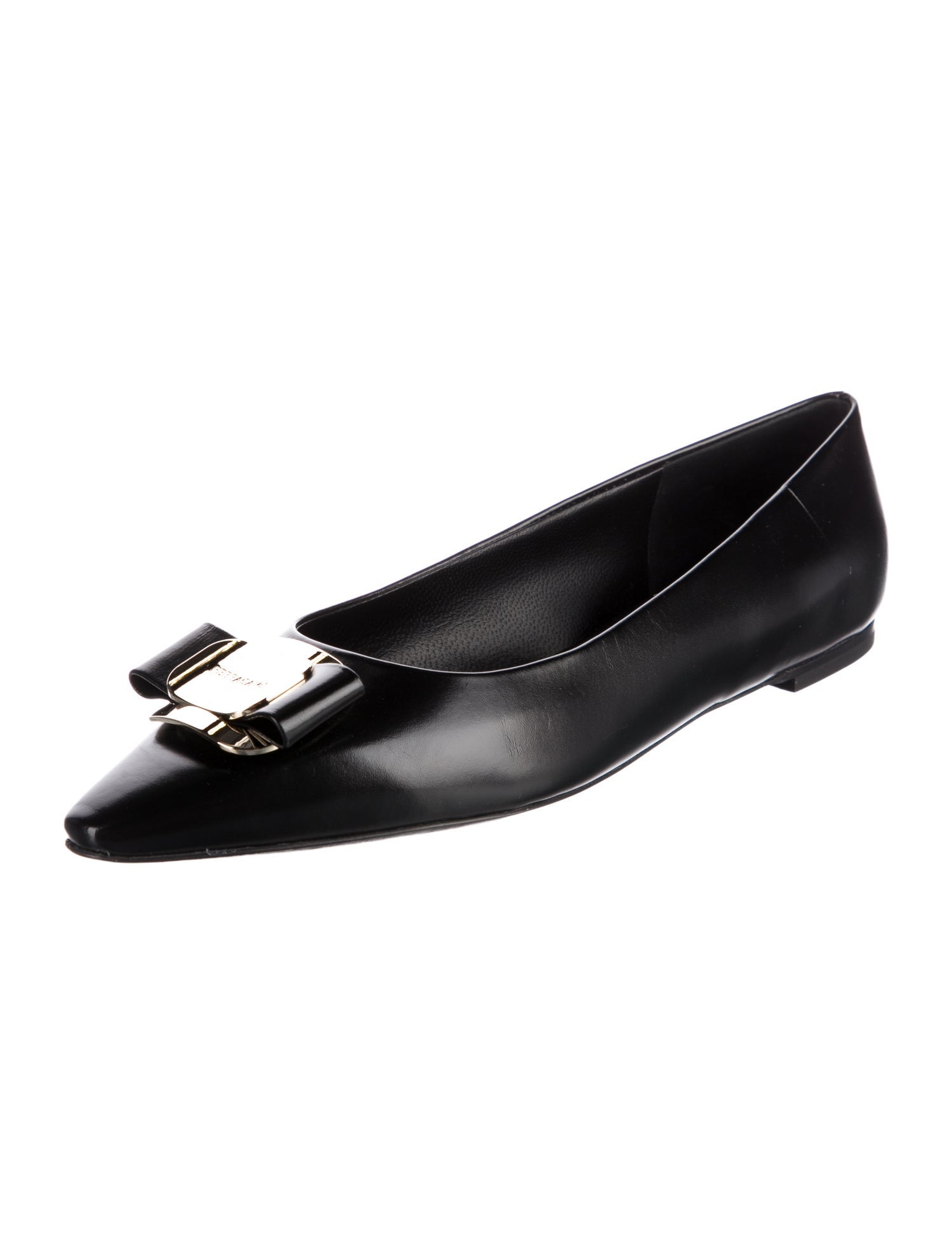Ferragamo Vara Bow Accent Leather Ballet Flats
