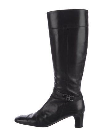 Ferragamo Gancini Logo Leather Riding Boots