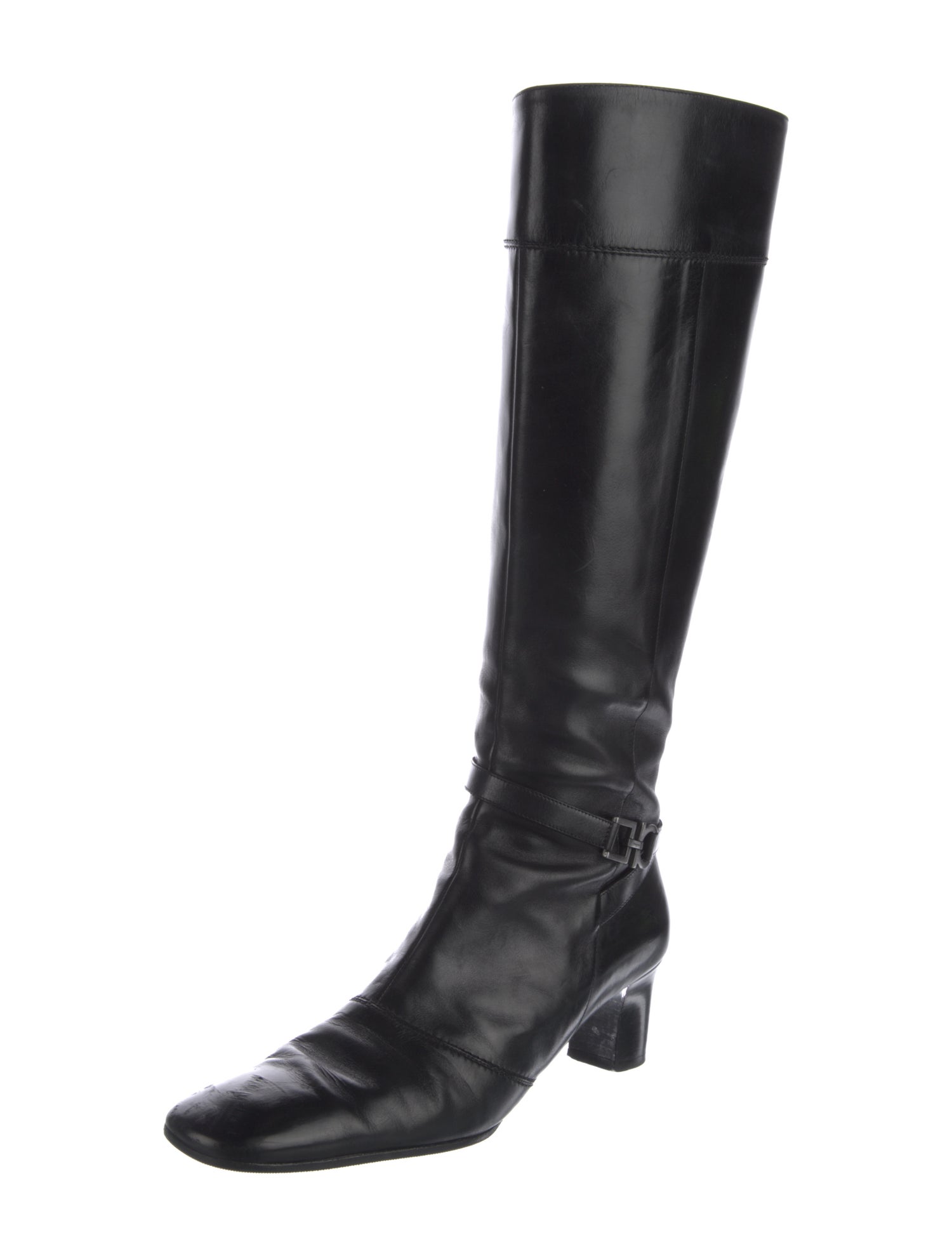 Ferragamo Gancini Logo Leather Riding Boots
