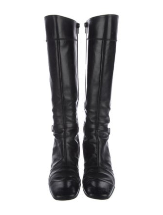 Ferragamo Gancini Logo Leather Riding Boots