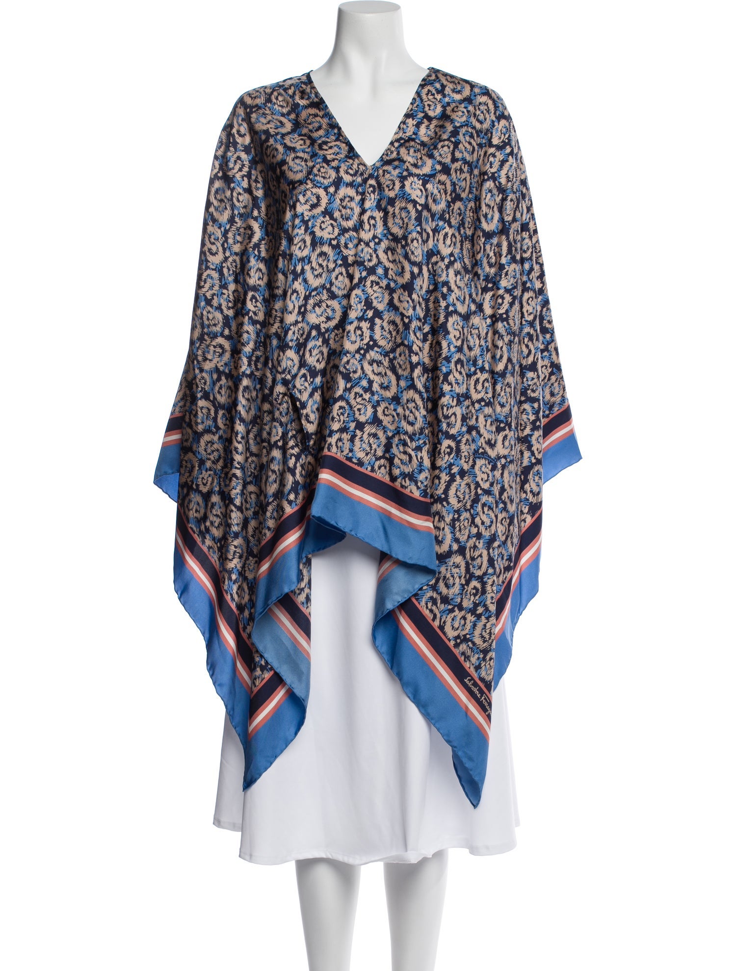 Salvatore Ferragamo Silk Printed Poncho w/ Tags